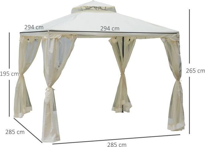 Produktbild Swisshandel24 Gartenpavillon mit 4x Seitenwand wetterfest Metall + Polyester Cremeweiss 3 x 3 x 2,6 m (294 cm, 294 cm)