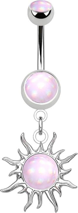 Star Piercing Banane silber mit Anhänger Sonne Epoxidstein pink (Messing, Chirurgenstahl 316L)