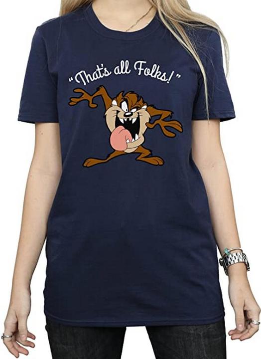 Actual product image Looney Tunes Womens/Ladies That's All Folks Taz Cotton Boyfriend T-Shirt (S)