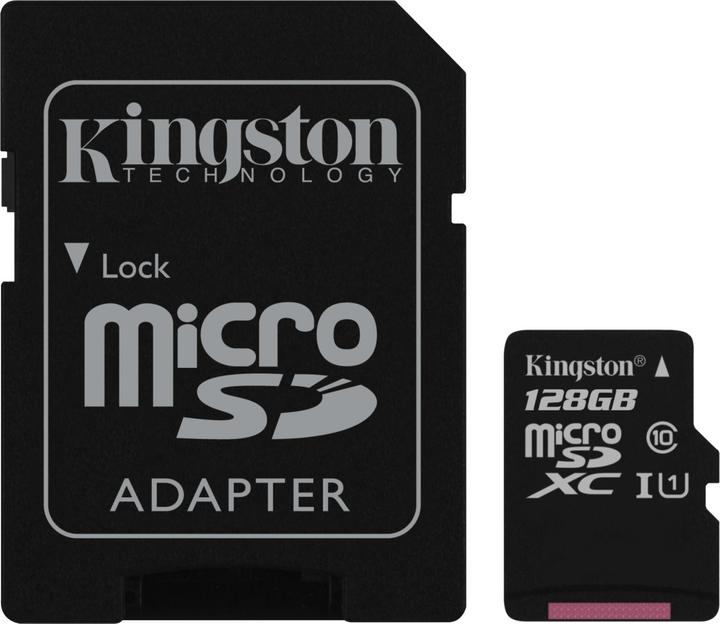Kingston microSDXC Card 128GB, incl SD Adap (128 GB, microSDXC, U1, UHS-I)