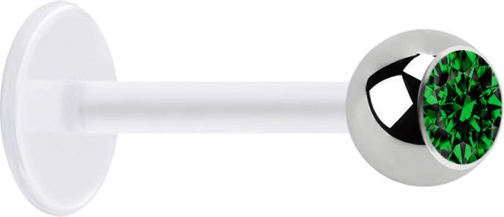 Star Piercing Micro Labret transparent mit Kugel silber und Kristall grün (Chirurgenstahl 316L, ohne Messing, Bioflex)