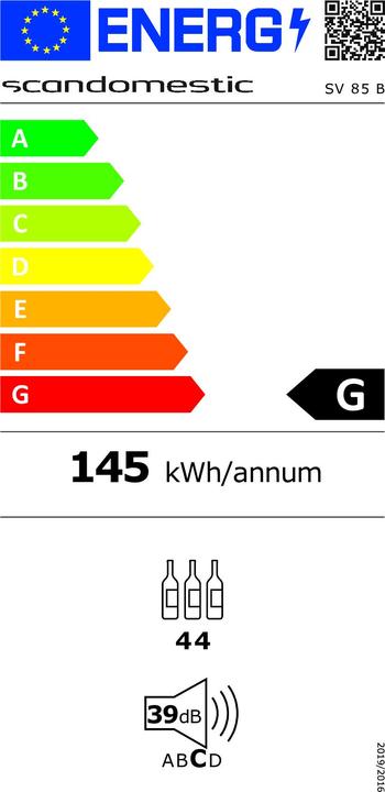 Energie-Label Scandomestic SV 85 B Premium Collection - Weinkühlschrank - 2 Zonen - Breite: 59,5 cm - Tiefe: 60,5
