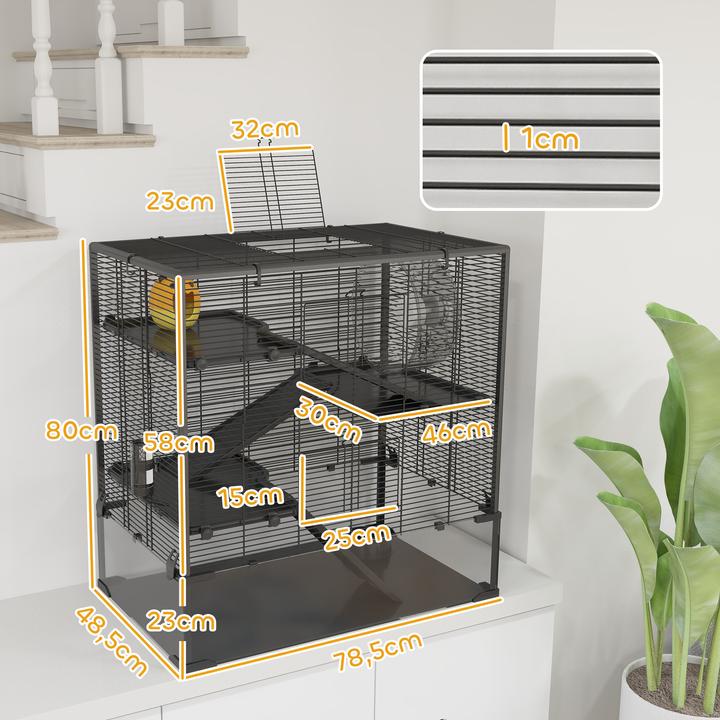 Actual product image PawHut Zwerghamster-Käfig Stahl, gehärtetes Glas Schwarz