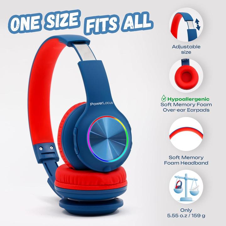 Produktbild PowerLocus PLED Bluetooth-Kinderkopfhörer blau/rot