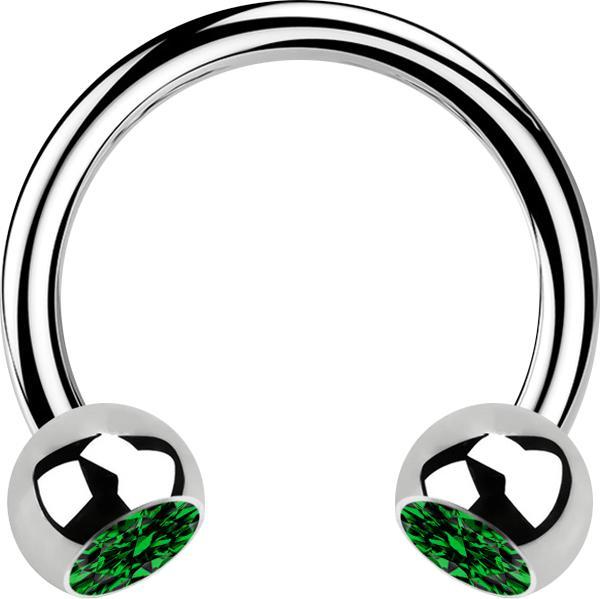 Produktbild Star Piercing Micro Circular Barbell silber mit zwei Kugeln Kristall grün (ohne Messing, Chirurgenstahl 316L)