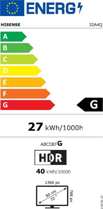 Energie-Label Hisense 32A4Q (32", LCD, LED, HD ready, 2025)