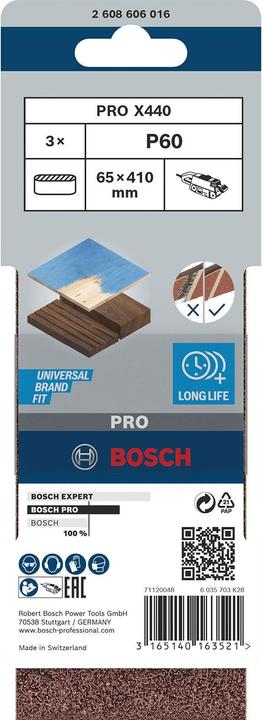 Image du produit Bosch Professional Zubehör PRO X440 bande abrasive, 65 x 410 mm, G60 (60)