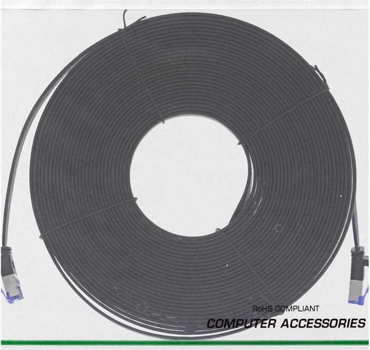 Actual product image InLine ® Patch cord flat, U/FTP, Cat.6A, TPE halogen free, black, 10m (U/FTP, CAT6a, 10 m)