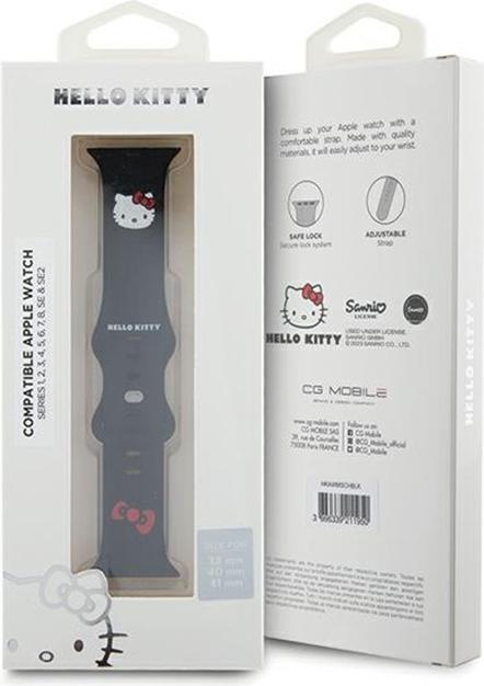 Actual product image Hello Kitty Pasek HKAWMSCHBLK Apple Watch 38/40/41mm czarny/black strap Silicone Kitty Head (Stainless steel, Silicone)