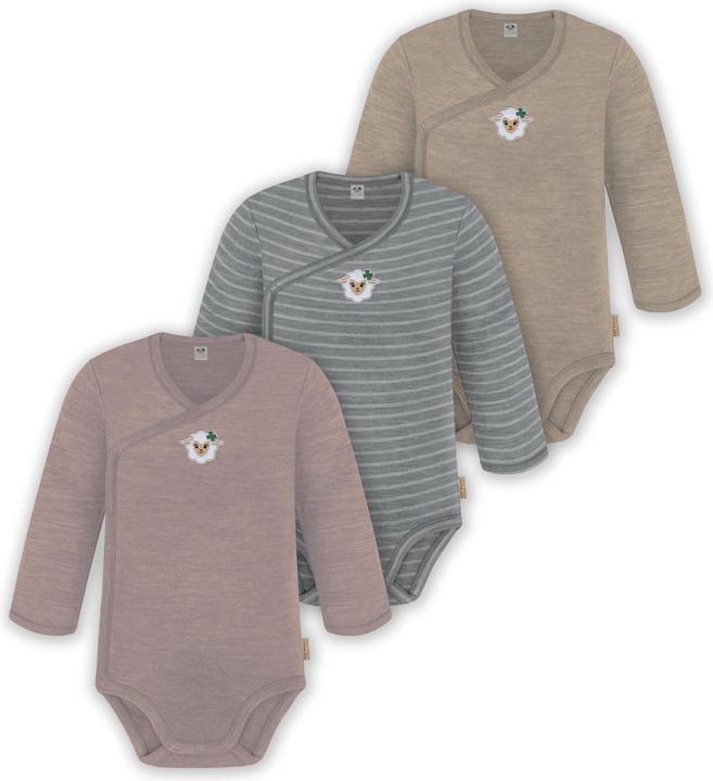 Actual product image Normani 3-pack baby merino long sleeve wrap bodysuit for boy and girl - 9355 (74)