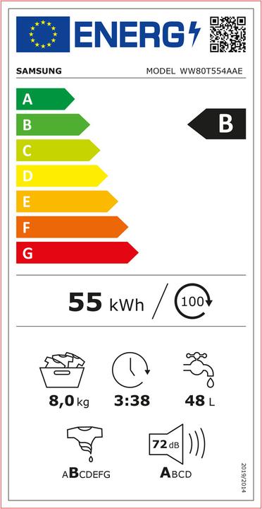 Energy Label Samsung WW80T554AAE/S5 WW5500 (8 kg, Left)