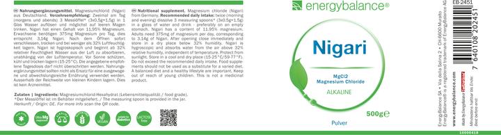 Nutritional values and ingredients Energybalance Nigari Magnesium Chloride (1 Piece, Powder, 500 g)