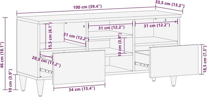 Image du produit VidaXL Meuble TV 100x33,5x46 cm en bois massif de manguier