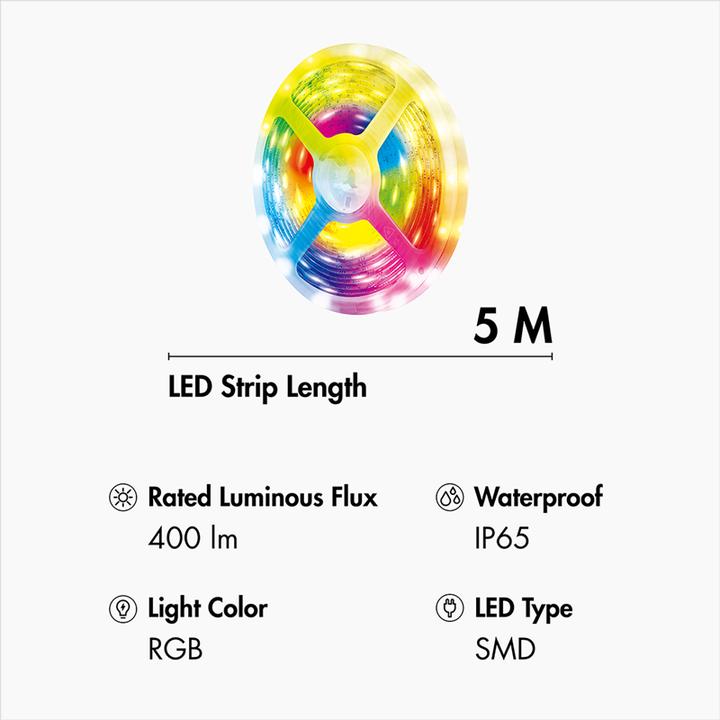 Image du produit LogiLink Bande LED RVB intelligente Wi-Fi, autocollante, compatible Tuya, 5 m (Multicolore, 500 cm, Intérieur)
