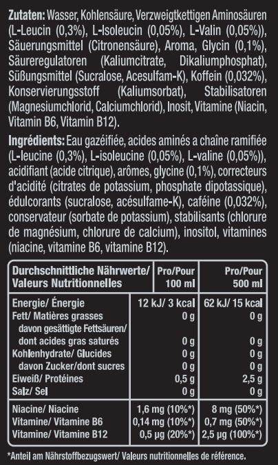 Nutritional values and ingredients Bang Energy Drink (24 x 500ml) (Vanilla, Cherry, Mango, Peach, 24 x)