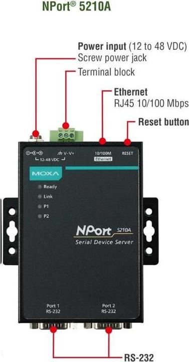 Produktbild Moxa NPort 5210A, LAN RS232 Server, 2 Port (VGA, RJ45 (1x))