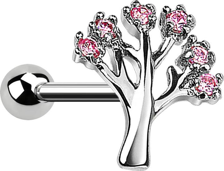Star Piercing Micro Barbell mit Baum und Kristall pink (Chirurgenstahl 316L, Messing)
