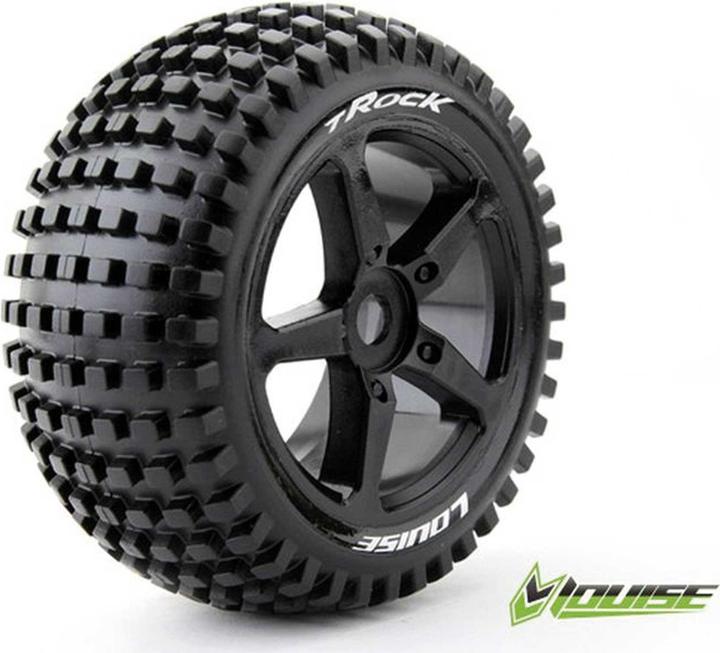 Produktbild Louise T-Rock Reifen soft auf Felge schwarz 17mm (2) 1/8 Truggy