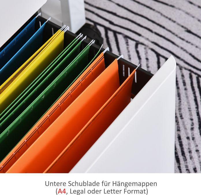 Immagine prodotto Swisshandel24 Rollcontainer, mobiler Aktenschrank mit 3 Schubladen, abschliessbar, 39x48x59cm, weiss+grau (39 x 48 x 59 cm)