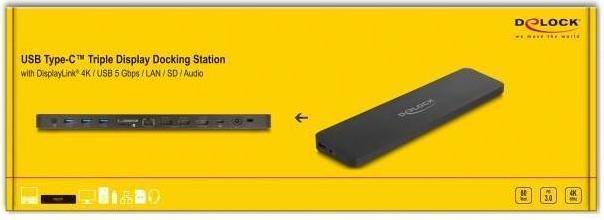 Immagine prodotto Delock Docking station USB Type-C a triplo display con DisplayL (USB-C, 10 Porti)