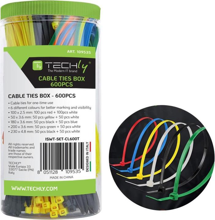Produktbild Techly Colored Cable Ties Box 600pcs (Kunststoffkabelbinder, 255 mm, 600 Stk.)