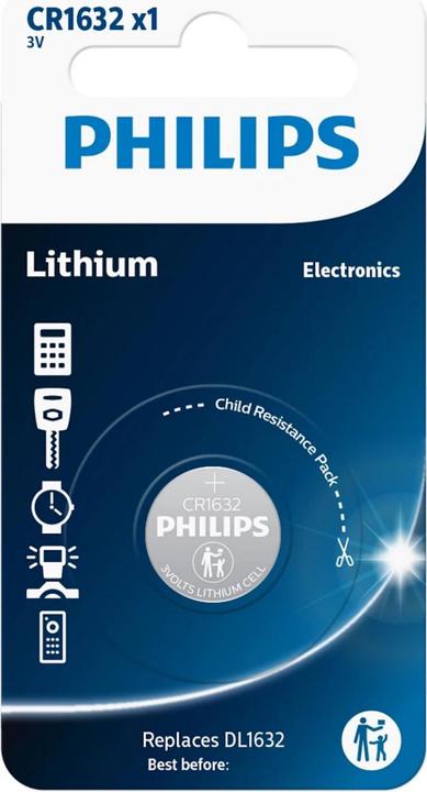 Image du produit Philips Lithium, DL1632, 3V, pack de 1, y compris VEG (1 pcs, CR1632, 120 mAh)
