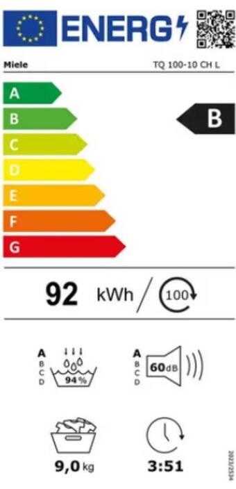 Energie-Label Miele TQ 100-10 CH (9 kg, Links, CH-Stecker)