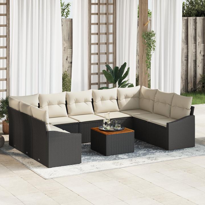 Produktbild VidaXL 10-teilige Garten-Sofa-Set mit Kissen Schwarz Poly Rattan Akazie