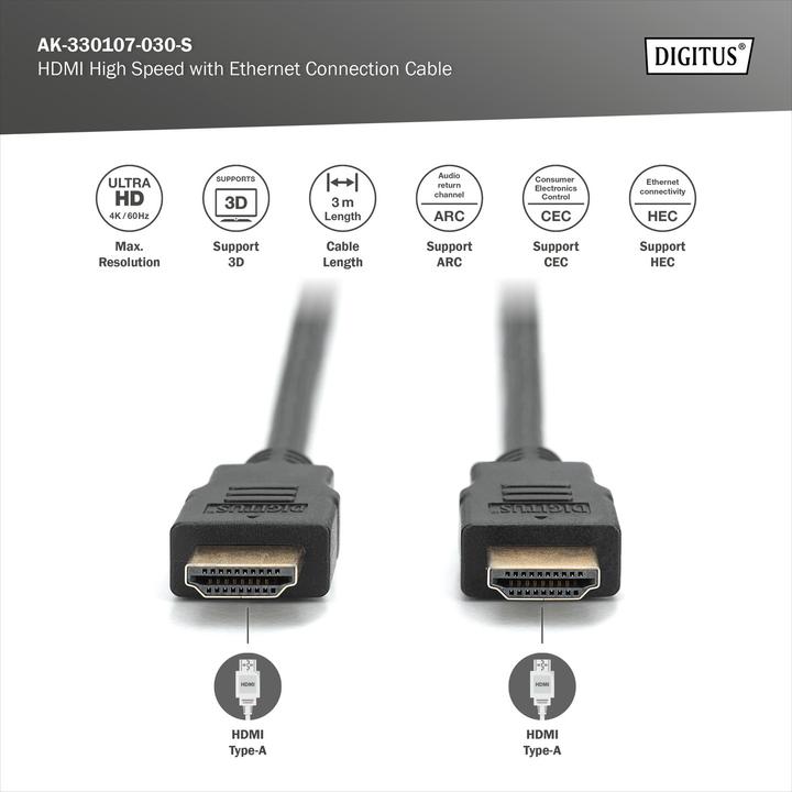 Image du produit Digitus HDMI (Typ A) — HDMI (Typ A) (3 m, HDMI)