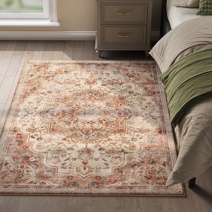 Produktbild Songmics Wohnzimmerteppich Rutschfest Vintage Beige 120 x 170 cm (120 x 170 cm)