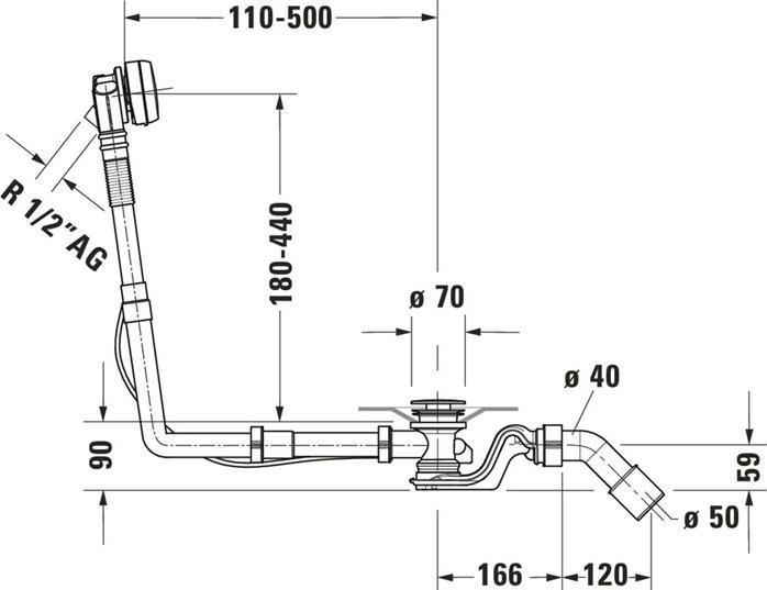 Produktbild Duravit Ab-/Überlaufgarnitur QUADROVAL mit Wanneneinlauf chrom (Überlaufgarnitur, 1/2")