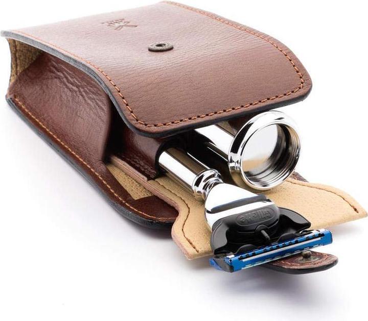 Produktbild Mühle Reiserasierset - braun, Florentiner Lederarbeit, Rasierpinsel (31M20) mit Silvertip Fibre®, 5-Klinge