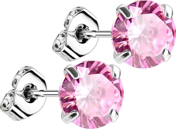 Star Piercing Ohrstecker silber mit rundem Kristall pink (925 Sterlingsilber, ohne Messing)