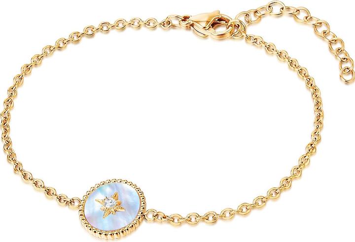 Valero Pearls Damen Edelstahl Preciosa Perlmutt gelbgold 17,0 cm Basislänge + 3,0 cm Verlängerung - 24307 (17 cm, Edelstahl)