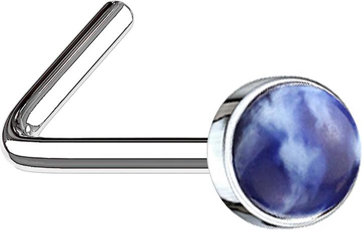Star Piercing Nasenstecker gewinkelt silber mit Sodalith Stein (Mineralisch, ohne Messing, Chirurgenstahl 316L)