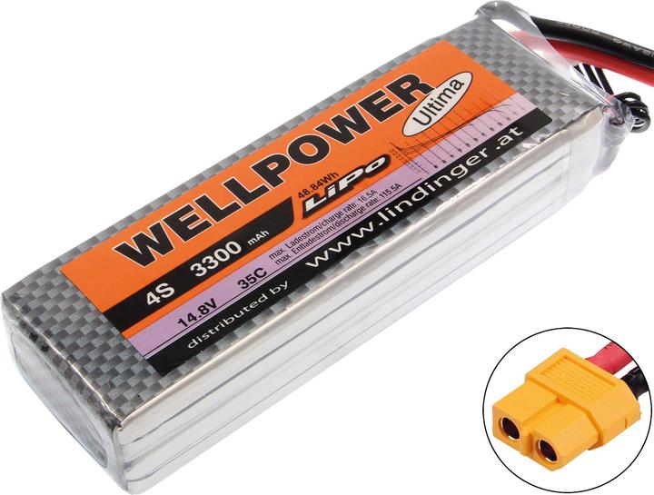 Actual product image Wellpower LIPO BATTERY ULTIMA 3300 MAH / 14.8 VOLT 4S 35/70C CH5/8 XT-60 (14.80 V, 3300 mAh)