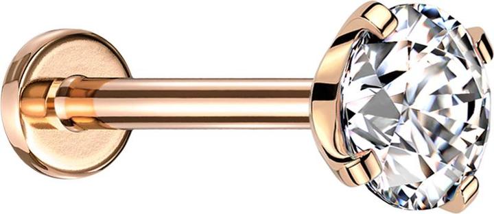 Star Piercing Micro Threadless Labret rosegold mit Kristall silber gefasst (Chirurgenstahl 316L, ohne Messing)