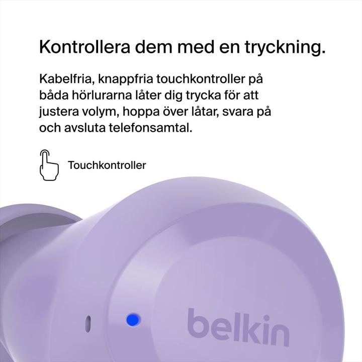 Actual product image Belkin wireless soundform bolt tws light purple (No noise cancelling, 38 h, Wireless)