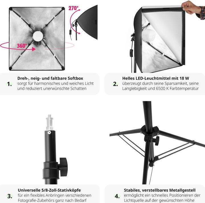 Image du produit tectake Éclairage de studio avec boîte à lumière et trépied (éclairage de studio)