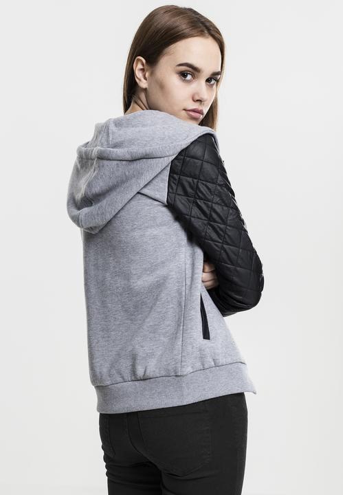 Immagine prodotto Urban Classics Ladies Diamond Leather Imitation Sleeve Zip Hoody (XS)