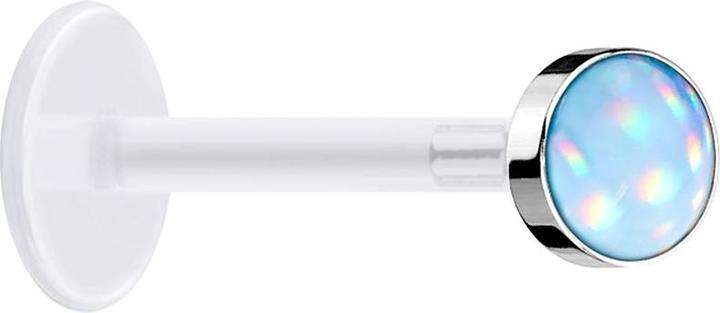 Star Piercing Micro Labret transparent mit Scheibe und Epoxidstein blau (Chirurgenstahl 316L, ohne Messing, Bioflex)
