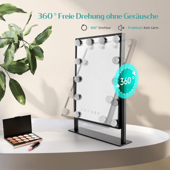 Actual product image Emke Hollywood Cosmetic Mirror with 12 Lamps, 1X+7X Magnification, 3 Colour Temperatures, 36*47cm, Black
