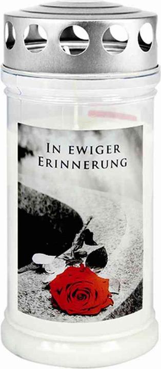 Immagine prodotto Jeka Candela commemorativa "In eterna memoria" di colore bianco, Ø 7,5x17 cm, con coperchio argentato (1 pz.)