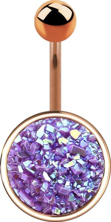 Star Piercing Banane rosegold mit Druse Stein violett (Chirurgenstahl 316L, Messing)