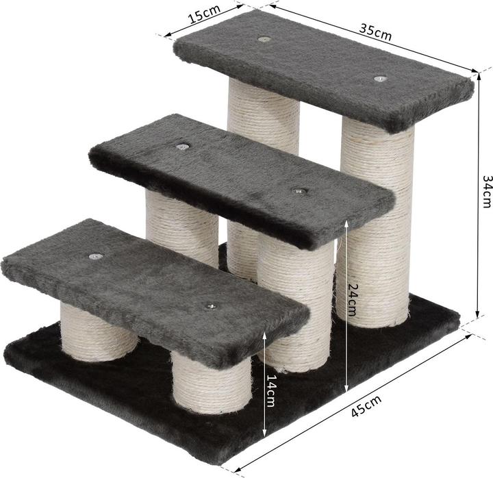 Produktbild PawHut Katzentreppe mit 3 Stufen (34 cm, Grau)