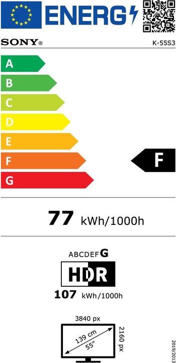Energie-Label Sony K-55S3 (55", Bravia 3, LCD, 4K, 2025)