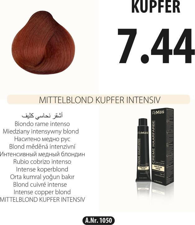 Immagine prodotto FemMas 7.44) Colore per capelli biondo medio rame intensivo 100ml (Intenso di rame)