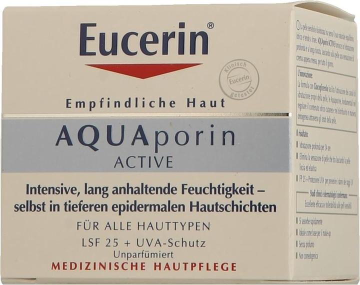 Actual product image Eucerin Sensitive skin AQUAporin active SPF 25, 50 ml cream (Suntan cream, SPF 25, 50 ml)