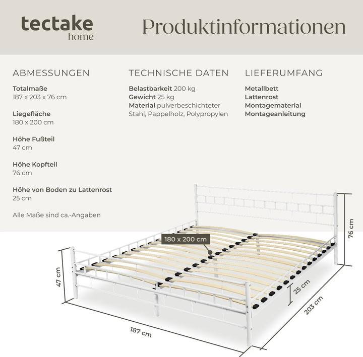 Actual product image tectake Metal bed (200 x 180 cm)