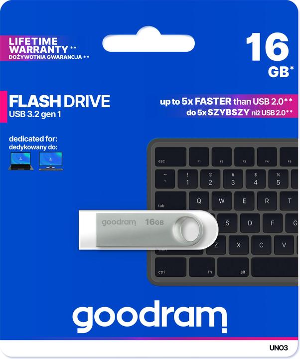 Produktbild Goodram USB UNO3-0160S0R11 USB flash drive USB Type-A 3.2 Gen 1 (3.1 Gen 1) Silver (16 GB, USB-A)